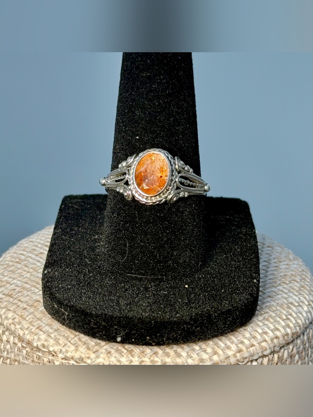 Sterling Silver Orange Sunstone Oval Ring Size 6.75